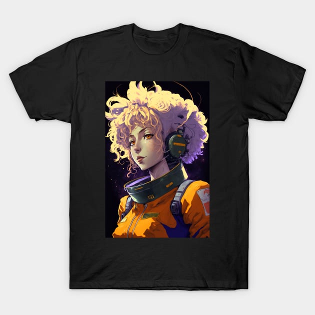 Anime Girl Astronaut Blind in Space Wearing Headphones T-Shirt by Bubblebug